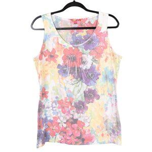 Carolyn Taylor Tank L Womens Sleeveless Floral Print Top Multicolor Faded Cotton